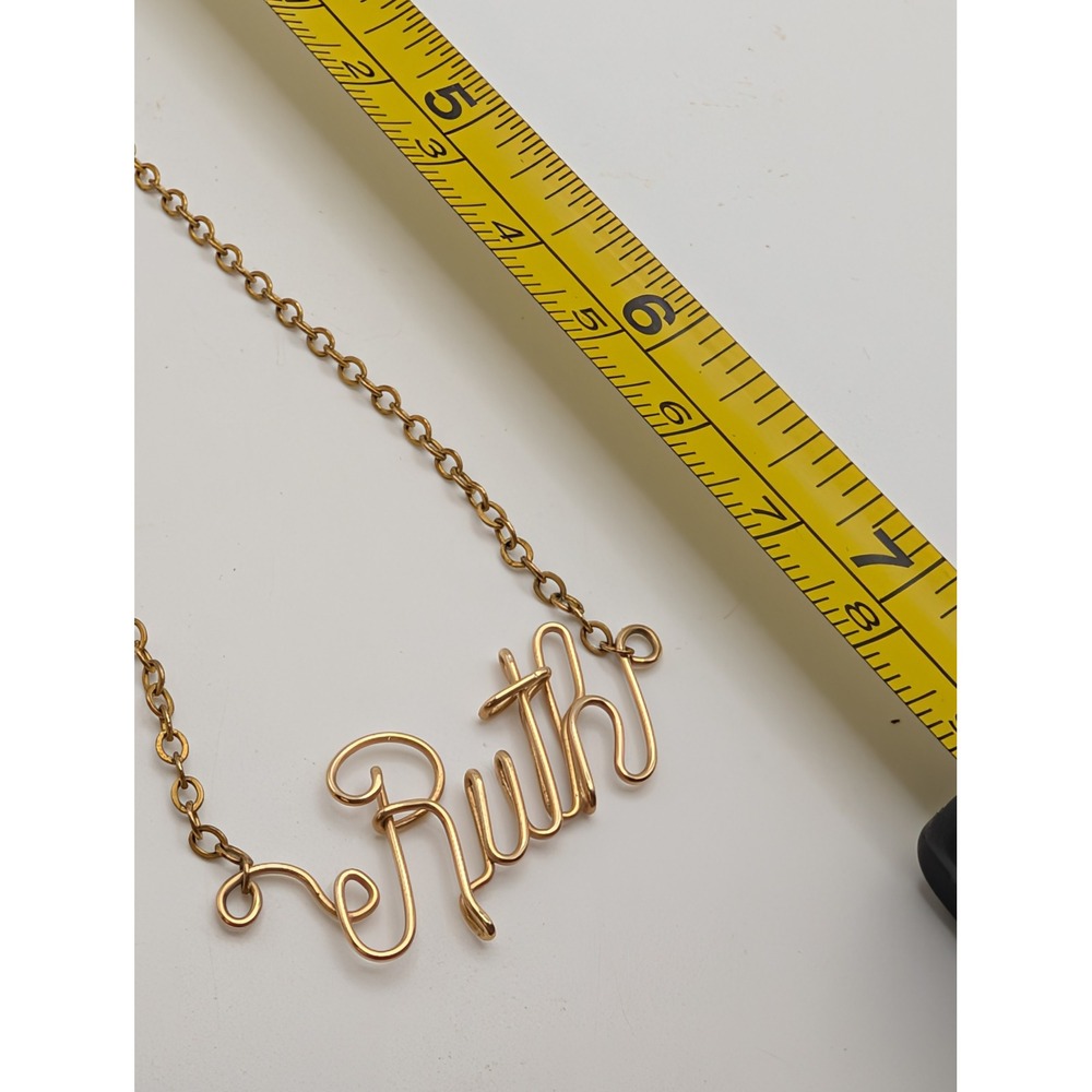 Gold Tone Wire Wrapped Ruth Nameplate Necklace Cursive Script 15 Inch Chain - Picture 8 of 10